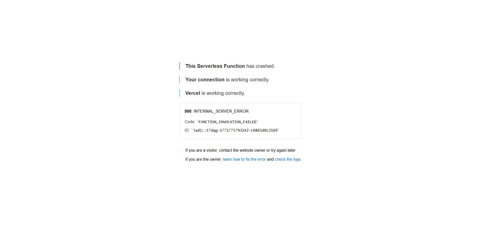 Serverless函数崩溃报错